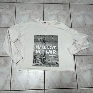 Grayson Threads Woodstock Make Love Not War Graphic Cropped Sweater Womens Large